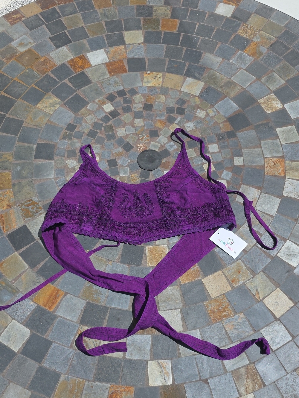 Embroidered Purple Tie-Back Bandeau - The Little Bazaar